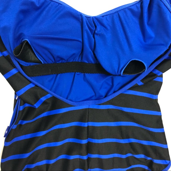 DKNY MAILLOT SWIM SUIT D25296 
one piece black blue stripe button sides - Picture 7 of 17
